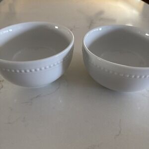 Set Of TWO White Beaded Soup Cereal Bowls 5.75" Cottage Farmhouse Kitchen